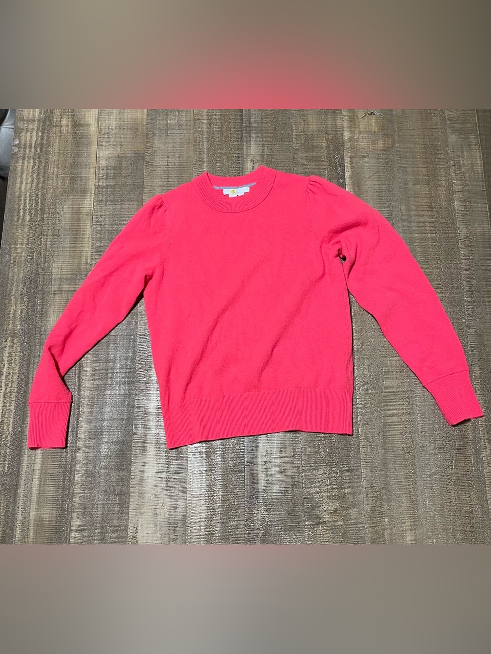 Boden Cashmere Women's Crewneck Puff-Sleeve Sweater - Bright Coral Pink